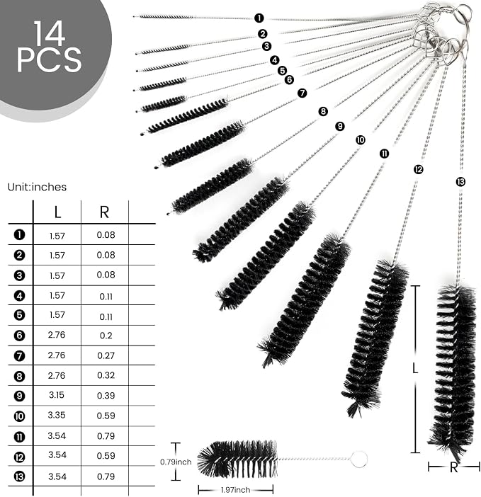 Straw Cleaner Brush, 14PCS 8.3 Inch Nylon Tube Brush Set, Bottle Cleaning Brushes for Sippy Cup, Tumbler, Water Bottle, Tight Spaces