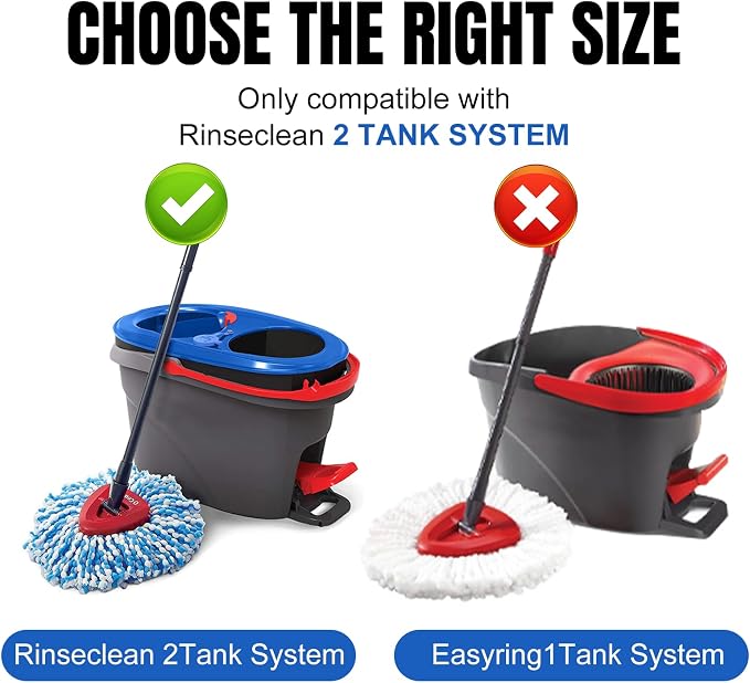 9 Pack Spin Mop Replacement Head Compatible with RinseClean 2-Tank System | Microfiber,Machine Washable,Reusable, Easy to Clean,Suitable for Sealed Hardwood,Tile,Laminate & Marble Floors