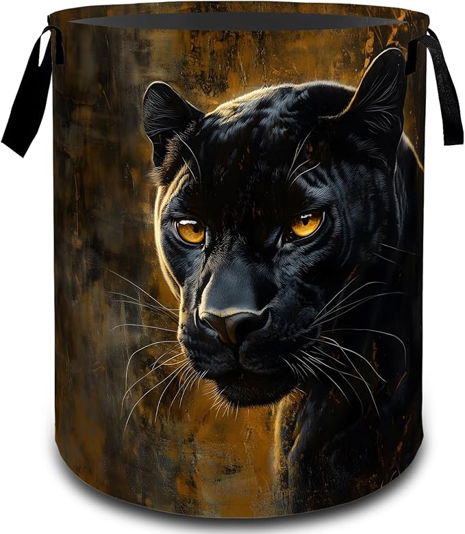 Black Panther Jungle Laundry Basket, Dirty Collapsible Clothes Toy Organizer Hamper for Kids Adults, Oxford Cloth Waterproof Storage Bin for Bedroom Bathroom Home Decor Gifts, 19.7"X15.7"