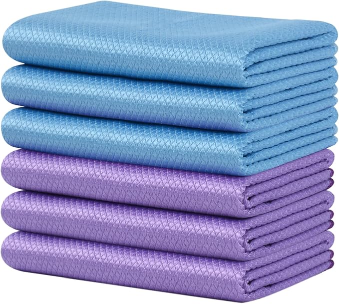 SINLAND Microfiber Glass Polishing Cleaning Cloths, 16x16In, 6Pack | Fish Scale Cloth, Wipes for Window, Car Windows, Mirrors, Eyeglass, Lens and Stainless Steel, Lint Free, Streak Free,