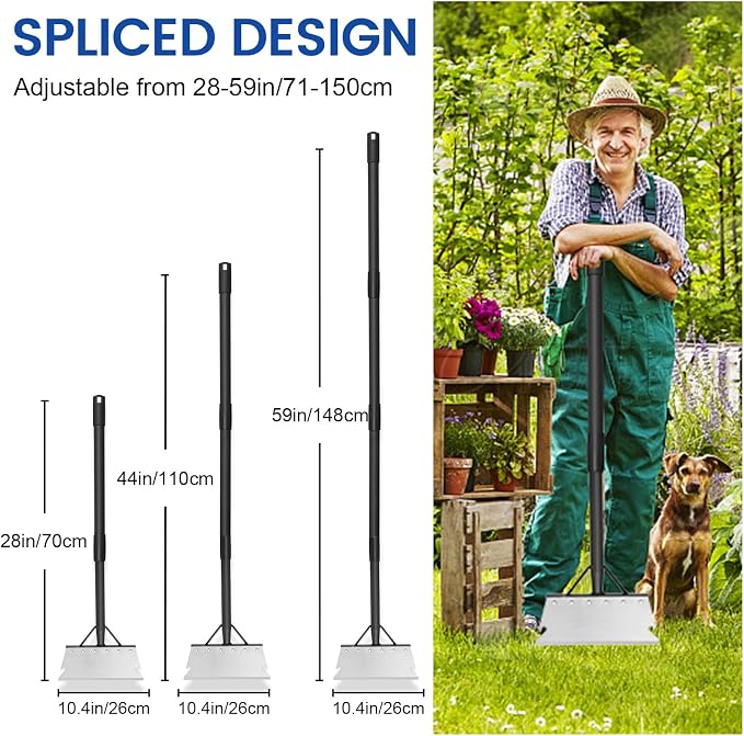 Garden Cleaning Shovel, Floor Scraper with 59 Inch Long Handle, Heavy Duty Snow Scraper Ice Scraper, Garden Flat Shovel for Lawn Edging Weeding Digging Snow Removal and Ice Scraping