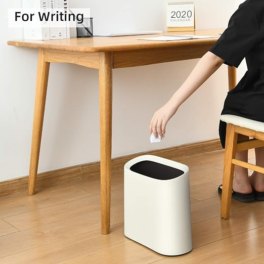 SUBEKYU 2.3 Gal Bathroom Trash Can,Small Garbage Can for Kitchen,White | Slim Rectangular Waste Bin,Heavy-Duty Plastic Garbage Can with Detachable Inner Liner