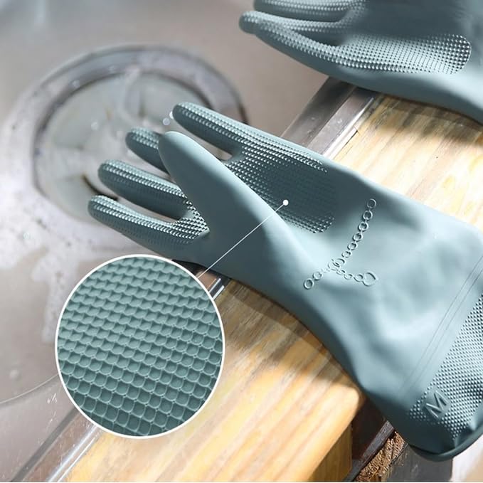 Myungjin 2 Pairs Reusable Rubber Gloves, Waterproof, Non-Slip Honeycomb Grip, Wide Sleeve Fit, for Dishwashing