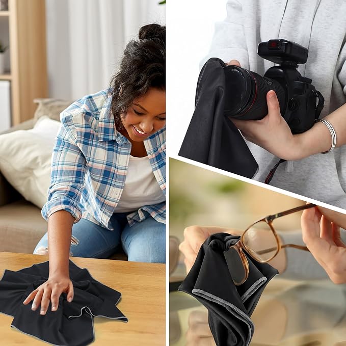 VitalCozy 12 Pcs Polishing Cloths for Wine Glass, Black | Microfiber, 25 x 20 Inch, Lintless Performance, Towels Drying, Window, Stemware, Dishes, Glassware, Professional Finish