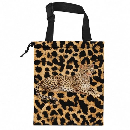 Modern Fashion Cheetah Car Garbage Bag Canvas Trash Can | Funky Leopard Print Drawstring Car Trash Bag Hanging for Back Seat with Adjustable Buckle