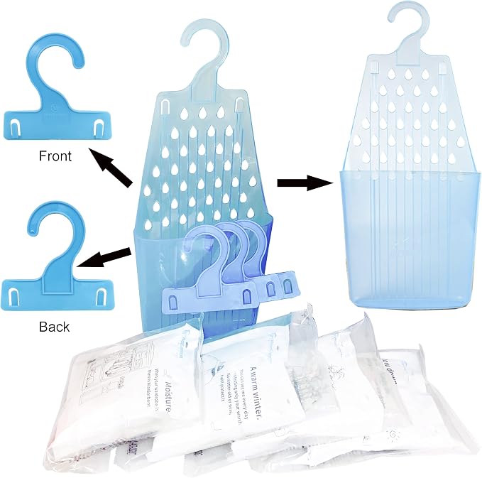 Wisesorb Moisture Absorber Packets with Plastic Case & Hook, Odor Eliminator, Leak Proof, Fragrance Free, Humidity Packs, Hanging Closet Dehumidifier Bags, Moisture Absorber (4 Packs)
