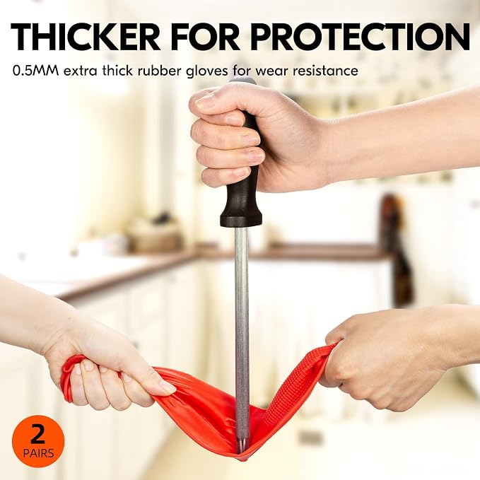 Vgo... Latex Reusable Cleaning Gloves,Long Sleeve Kitchen Gloves(RB2143) | 20cm long sleeve,extra thick,dishwashing,household,painting,gardening,pet care,car washing,bathroom,hair dyeing