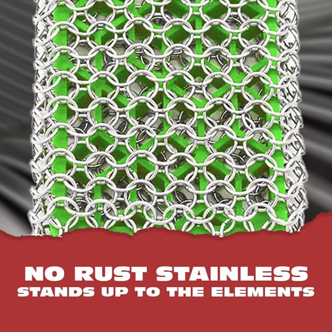 Knapp Made Premium Cast Iron Cleaner, 2-in-1 Combo Chainmail Scrubber with Silicone Core, Heavy Duty & Fine Mesh Rings for Cookware, Skillets and Pots, Premium Cast Iron Cleaner – Lime Green