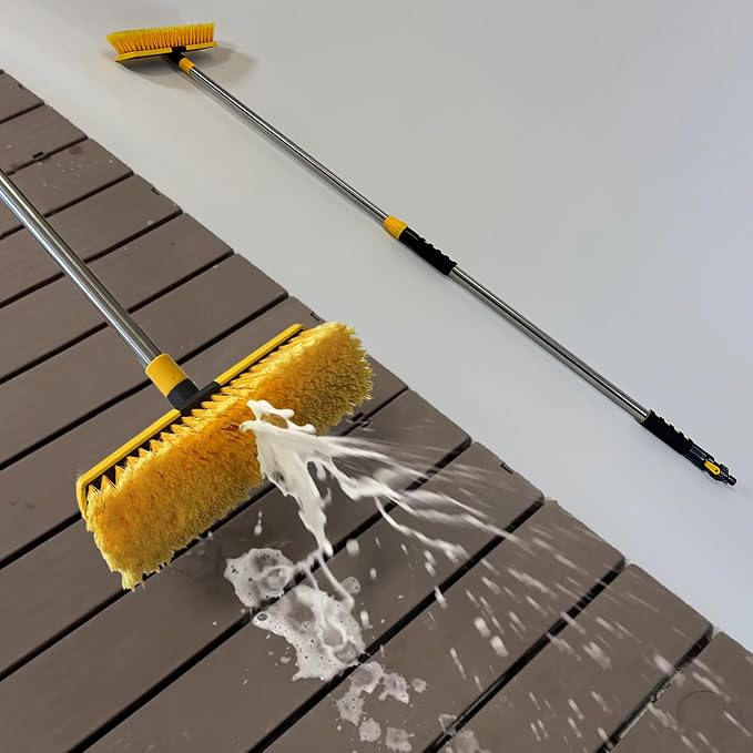2-in-1 Scrub Brush with Hose Hookup & Squeegee – Deep Cleaning Made Easy