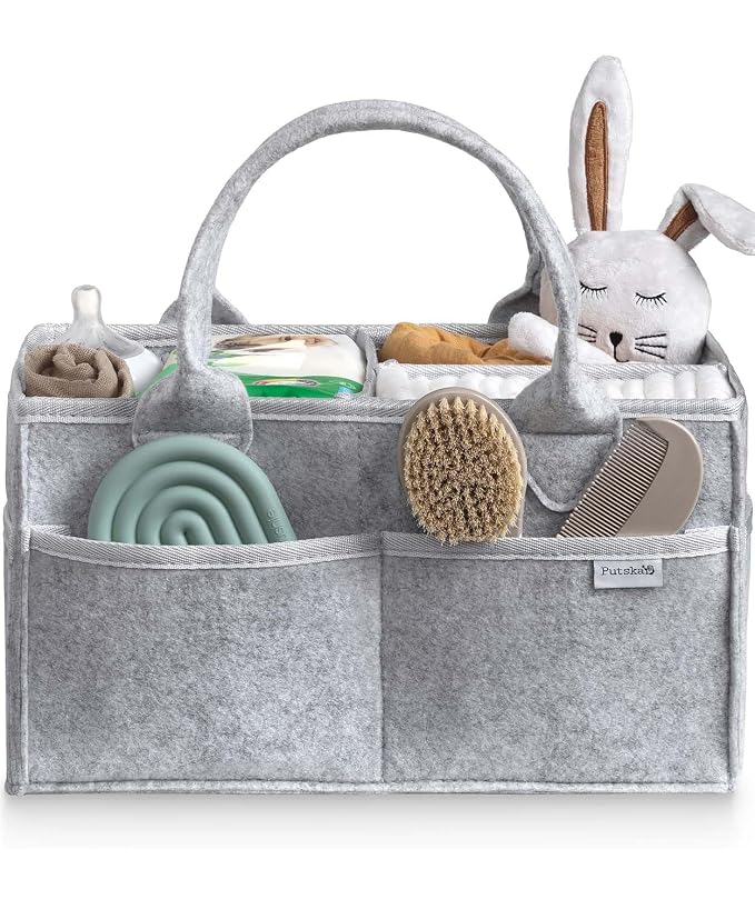 PUTSKA Baby Diaper Caddy Organizer, Felt Nursery Basket, Gray, Extra Large