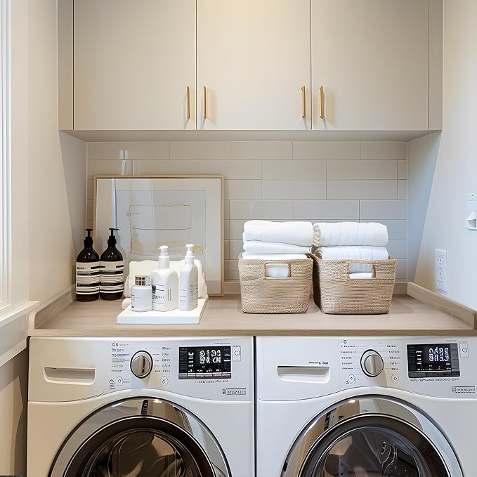 Washer Dryer Countertop, Melamine Countertop with Edge Rails - 27.5" Depth x 54" Width Laundry Room Organization, Oak(Grey Tone)