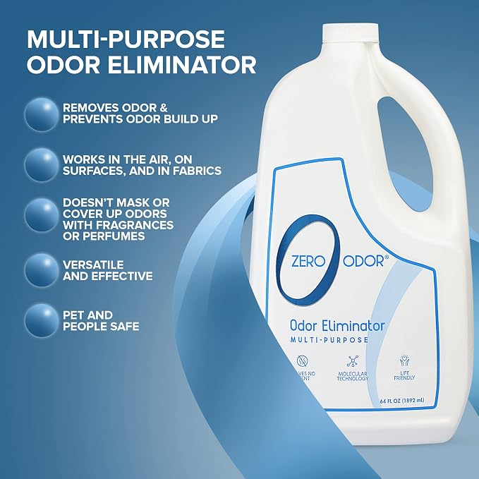 Zero Odor Multi-Purpose Odor Eliminator, Fabric & Room Deodorizer, 2-Pack | Refill Bottle, Odor Eliminator for Hotel, Bathroom, Basement, Trash & Upholstery - Sprayer not Included, 64 OZ Each