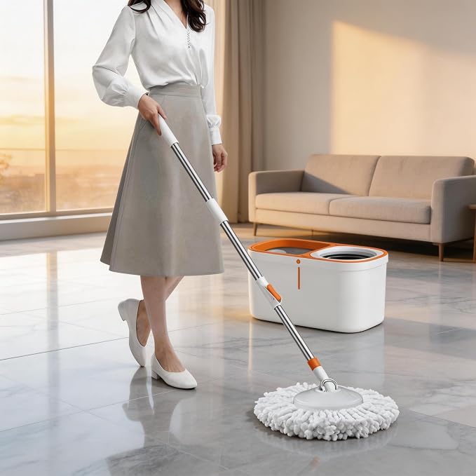 Spin Mop 61in Long Handle 5 Refills Large Floor Mop and Bucket Set System | Spin Mop and Bucket System Spin Mop and Bucket
