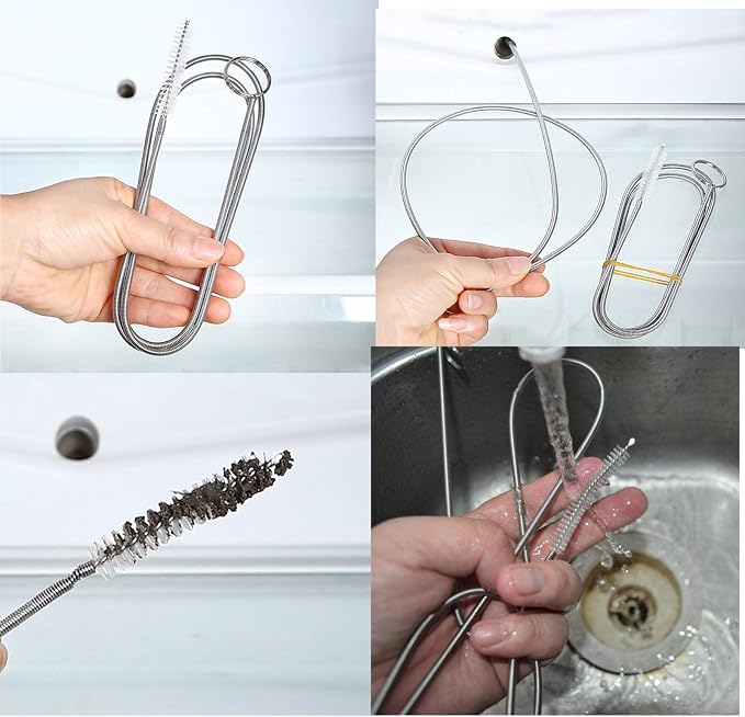 ICEYLI 2 Pack 60 Inch Long Pipe Cleaner Flexible Tube Cleaning Brush | Sunroof drain cleaning tool,Stainless Steel, Kitchen Drain Tube Cleaning,Sink Fridge Skinny Pipe Drain Dredge