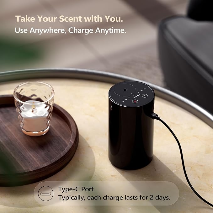 Airversa AN8 Waterless Diffuser for Essential Oil for Home, Room, White | Up to 600 sq ft, Battery Operated, 20mL, Timers & Mist Levels, Car Diffuser, for Office, Bathroom, Cold Air, Portable