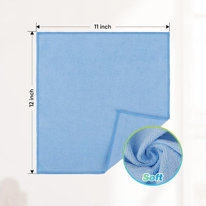 HOMEXCEL Microfiber Cleaning Cloth, 24 Pack Cleaning Rags for House 12"X11" | High Absorbent, Lint Free Microfiber Towels for Cars Kitchen House & Window, Reusable Cleaning Towel, Blue