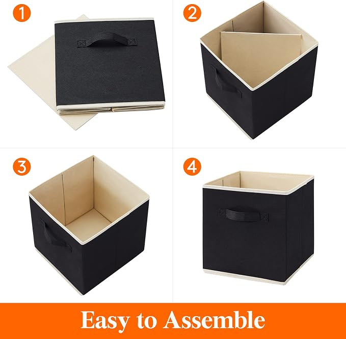 Lifewit Storage Cubes, 11 Inch Organizer Bins, 18L Black, 6 Packs | Foldable Decorative Fabric Storage Baskets for Organizing Home Organizers with Handles for Shelves, Closet