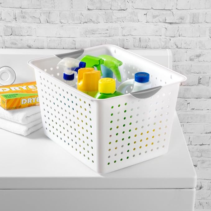 Sterilite Deep Ultra Basket, Open Plastic Storage Bin, White, 6 Pack | Large Open Containers and Bins for Pantry Shelves, Kitchen Cabinets, Laundry, Closets, Dorm Rooms, Classrooms & Bathrooms