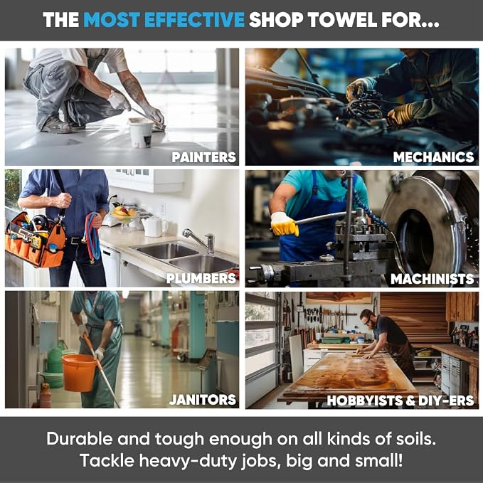 Black Microfiber Shop Towels | MWipes Reusable Shop Rags | 50 Rags in a Box (400 Count) | Super Absorbent, Machine Washable Hundreds of Times | Automotive, Paint, Industrial (8, Black)