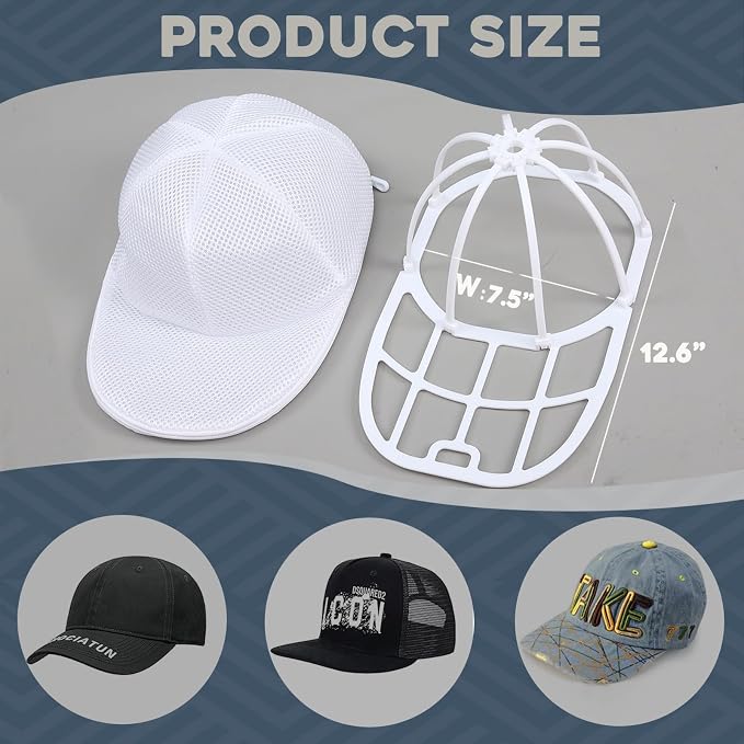 Hat Washer Cage for Washing Machine (White#1) | Cap Washer with Mesh Bags, For Baseball Caps, Hat Cleaner Protector Cage