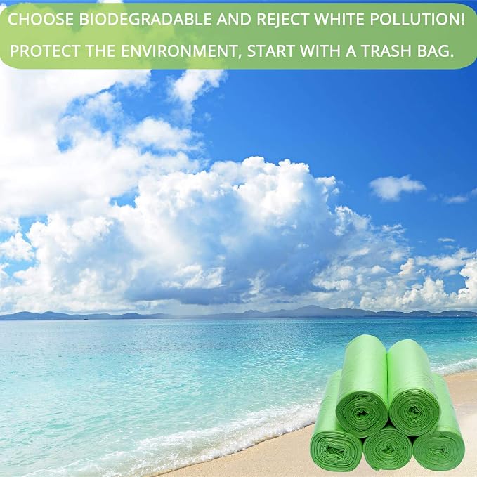 2 Gallon Compostable Trash Bags 100 Count | Green Biodegradable Garbage Bags 7.5 Liters Wastebasket Trash Liners for Bathroom Office Bedroom