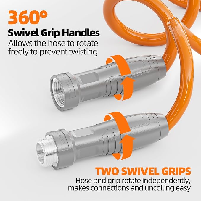 SPECILITE 3/8" Lightweight Coil Garden Hose 100 FT, EVA Flexible Water Hose | Curly Pipe with 6-Pattern Spray Nozzle for Outdoor, Boat, Greenhouse, Yard, Patio, Orange