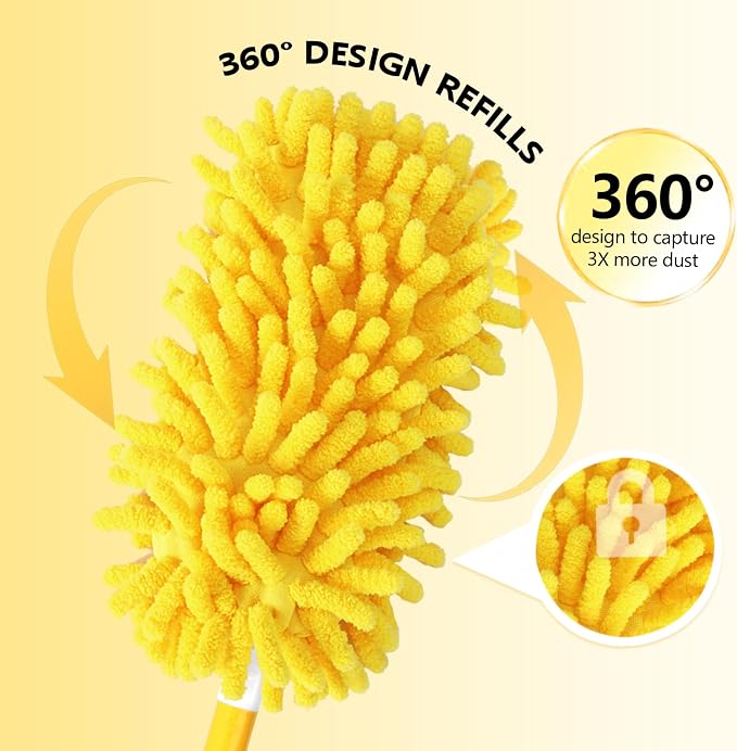 Reusable Chenille Duster Refill Compatible with Swiffer Duster | 360 Heavy Duty Dusters Refills - Washable Microfiber Ceiling Fan Duster for Swiffer Dusters, 4 Pack(Handle is Not Included)