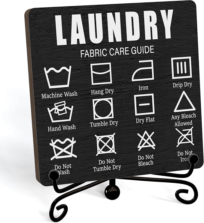 Laundry Room Sign, Washing Room Desk Decor, Laundry Fabric Care Guide Sign, Farmhouse Shelf Decor, 05