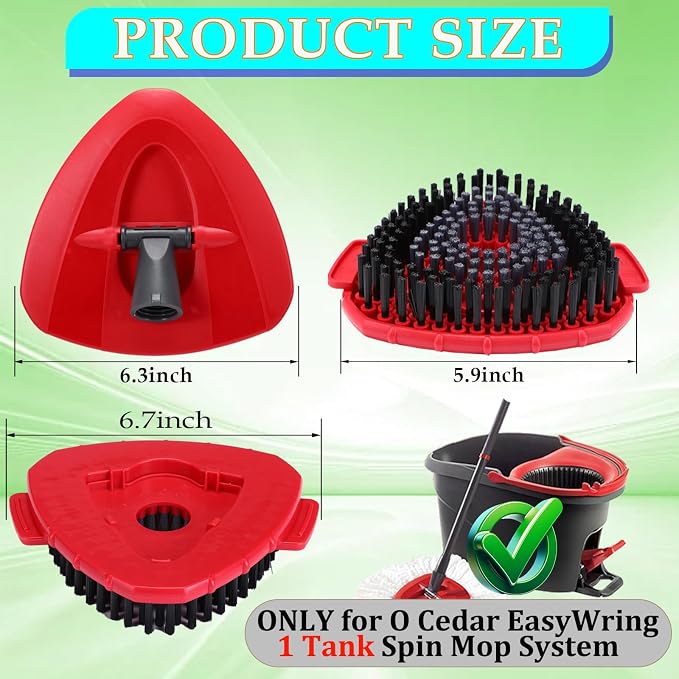 Spin Mop Scrub Brush Head Compatible with O Cedar EasyWring 1-Tank Spin Mop System, 2 Microfiber Scrubber Mop Head Refills & 1 Mop Base, Hard Bristle
