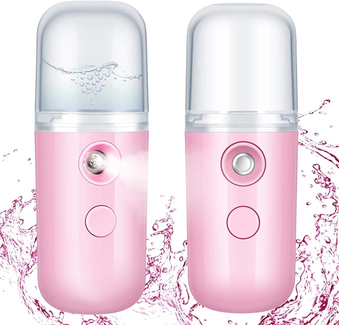 Honoson 2 Pack Nano Facial Mister for Lashes Sprayer,Pink | USB Rechargeable Handheld Humidifier with Eyelash Extensions, 1 Oz Portable Sprayer Ideal for Makeup Skin Hydration