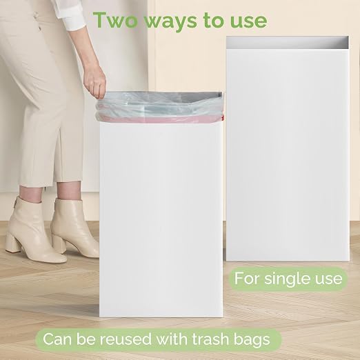 Magicheap 13 Gallon Disposable Trash Cans for Parties, 4 Pack, White | 13.5"L x 10.0"W x 21.6"H, Reusable, Portable, Collapsible, Recycled Cardboard Trash Can for Events Parties Camping
