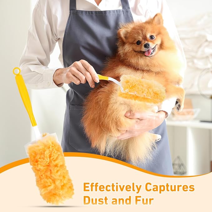 360° Duster Refills Kit for Swiffer Duster, 25 Pack & 1 Handle, Multi-Surface Dusters with 4X Cleaning Power. Efficient Duster Kit for Cleaning Pet Home, Office, Blinds, Furniture and More