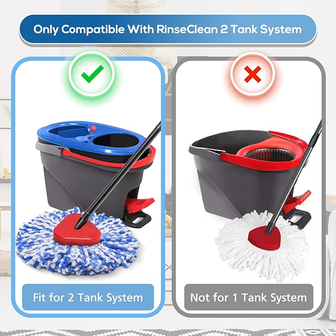 RinseClean Spin Mop Replacement Head for O Ceda RinseClean 2 Tank System | 8 Pack Spin Mop Refills with 1 Rotating Mop Base, Blue Microfiber Mop Refills for Floor Cleaning