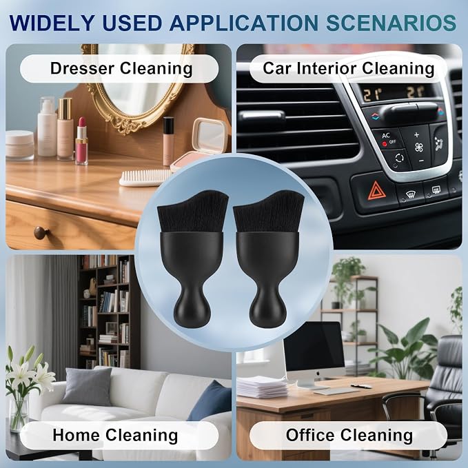 Amrules 2 Pcs Car Interior Detailing Brush Cleaning Tools, Black | Soft Bristles Gently Clean Dust & Dirt, Gentle on Surfaces, for Dash, Leather, Skylight & Vents, Lightweight, Easy to Use