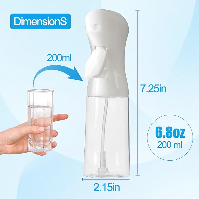 Spray Bottle for Hair Continuous Ultra Fine Mist (200ml) 360° Multi Spray Bottle for Plants, Cleaning, Skin Care Leakproof & Durable