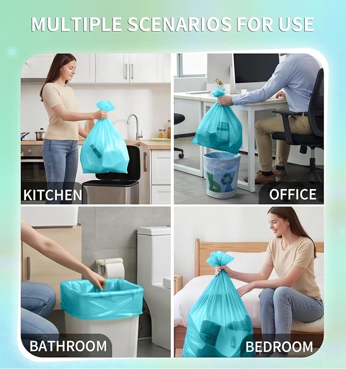 Small Trash Bags 4 Gallon, 0.86 Mil, Unscented, Blue, 150 Count | 15 Liter Garbage Bag, Plastic Waste Basket Can Liners, Durable, Leakproof, Tear Resistant, for Bathroom Office Car Bulk