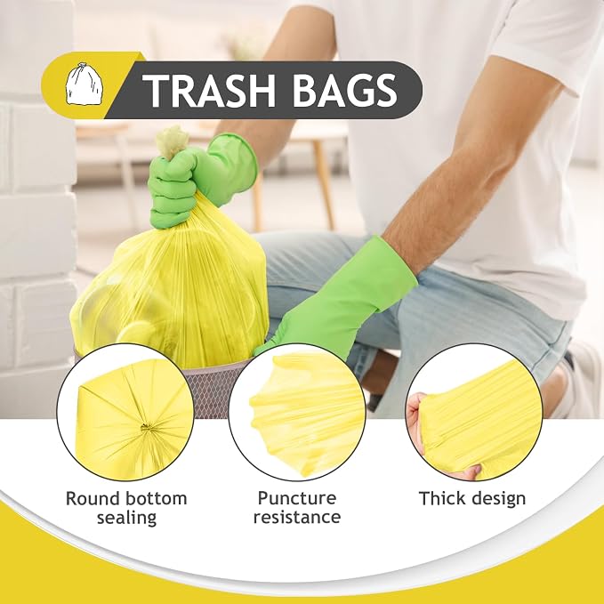 Teivio Small Yellow Trash Bags 4 Gallon 160 Count Kitchen Garbage Bags | Fit 12-15 Liters,3.5,3.8,4,4.5Gal,Multicolor Mini Plastic Waste Basket Bins Can Liners for Bathroom Office Car dog poop bags