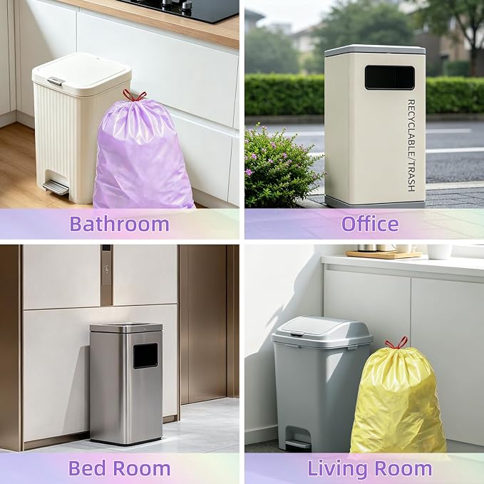 8 Gallon Trash Bags, 160 Count Drawstring Small Garbage Bags Thick Pre-separated Unscented Trash Can Liners for Bathroom Office Kitchen Bedroom Home Multi Colored