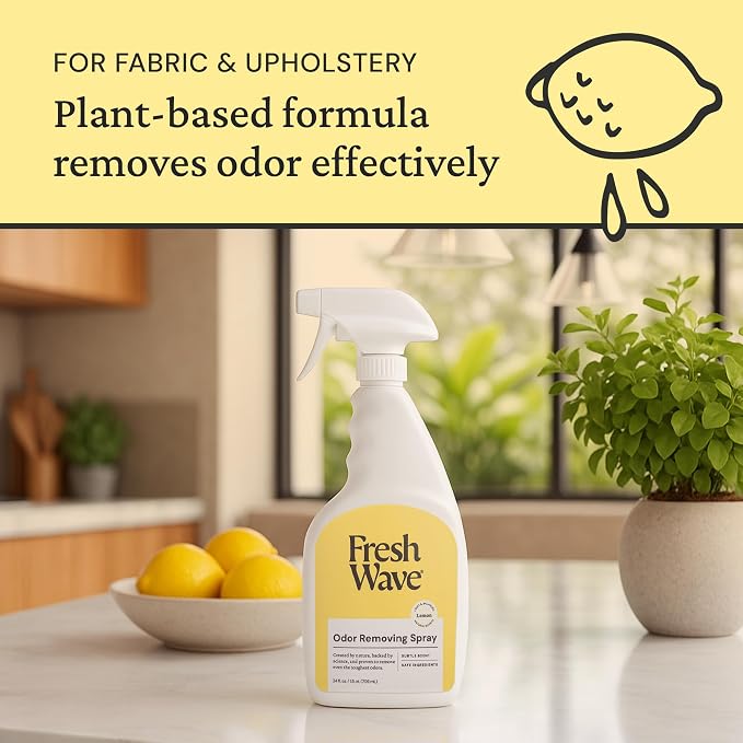 Fresh Wave Odor Eliminator Spray for Room & Fabric, 24 oz, Lemon | Plant oil and water formula, Pet safe air freshener, Furniture spray deodorizer, Bathroom and trash can use