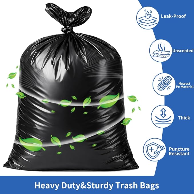 8gal Black Trash Bags,100ct 50x60cm Tear Resistant Tasteless | Kitchen Tall Reinforced Leakproof Garbage Bags