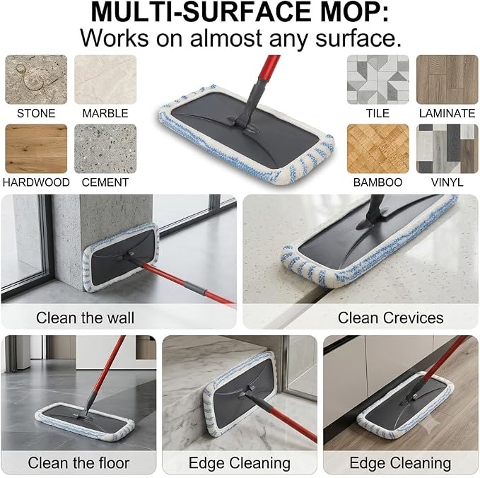 Microfiber Flat Mop Kit with Large Surface Dust Flat Mop for Floor Cleaning , 2 Reusable Pads & 1 Extendable 58" Long Handle O Cedar Hardwood Floor 'N More,Wet & Dry Use