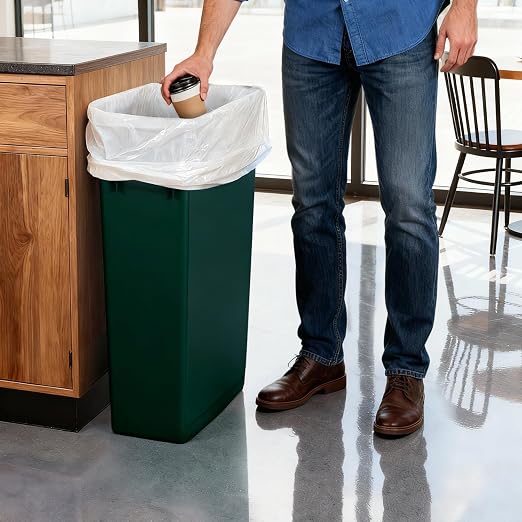 PLASTIC PRINCE 23 Gallon Slim Trash Can Kitchen, Commercial Tall Trash Bin Narrow, Rectangular Slim Jim Skinny Garbage Can for Home Garage Cabinet Restaurant, 2 Pack, Green