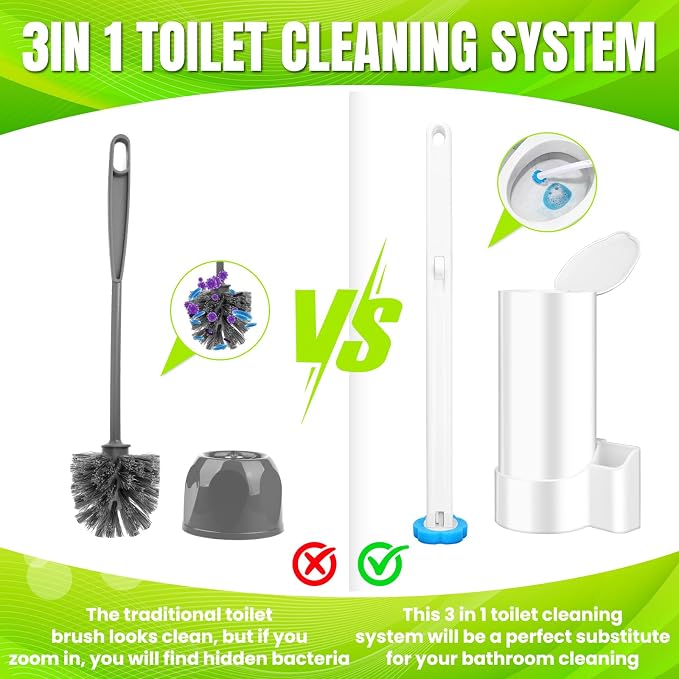 Disposable Toilet Brush Cleaning System with 54pcs Refills Pads, Toilet Wand Kit, Toilet Bowl Cleaner Brush for Bathroom Maintenance (2-Set)