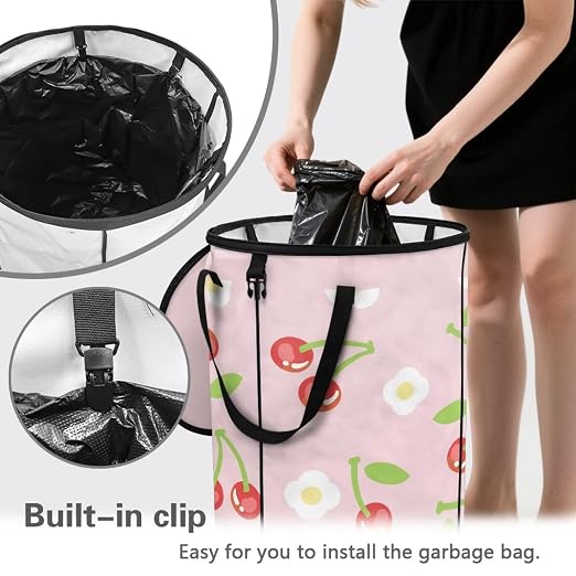 BIGCARJOB Cherry Collapsible Trash Can Camper Trash Can with Lid, 22.83x17.71, Water Proof Bag Outdoor Garbage Bin Storage Accessories, 23 Gallons