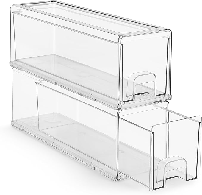 Sorbus Clear Stackable Storage Drawers with Pull-Out Bins (Small, 2 Pack) | Easy-access plastic organization for pantries, offices, bathrooms and closets; supports sorting and visibility.