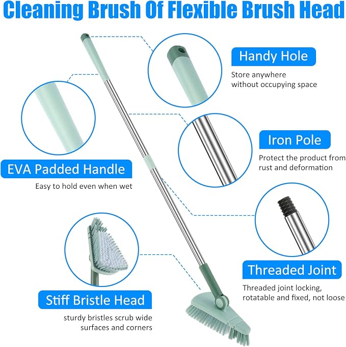 Shower Bathtub Tub and Tile Scrubber Brush, Triangle Floor Brush with Powerful Flexible with Long Handle, Scrubber Reusable Sturdy Cleaning Brush for Bathroom Bathtub Toilet Kitchen (Blue)