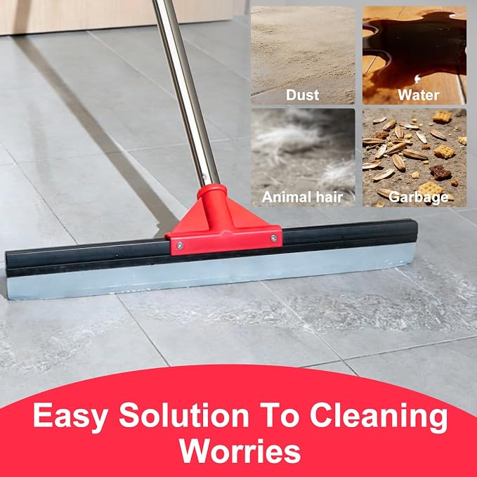 17" Heavy Duty Floor Squeegee with 40.8 Inch Long Handle, Suitable for Bathroom Tiles, Garage Concrete Floors, Shower Glass & Windows Cleaning