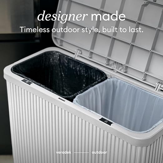 Veradek Tambour Waste Bin - Outdoor Trash Can with Dual Bag System | Durable Plastic Waste Bin With Optional Dual Bag System. Holds Up to 30 Gallons for Patio, Pool, BBQs & Parties