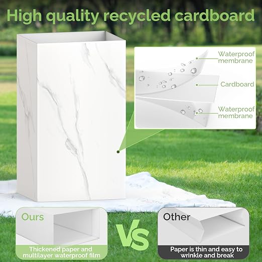 Magicheap 13 Gallon Disposable Trash Cans for Parties, 4 Pack, Marble | 13.5"L x 10.0"W x 21.6"H, Reusable, Portable, Collapsible, Recycled Cardboard Trash Can for Events Parties Camping