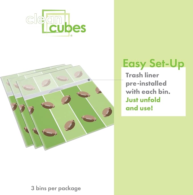 Clean Cubes 13 Gallon Disposable Pop-Up Trash Cans, 3-Pack (Tailgating) | Extra Trash Space for Parties and Events, No Assembly Required, Built-In Liner, Wire-Reinforced Opening Stays Fully Open